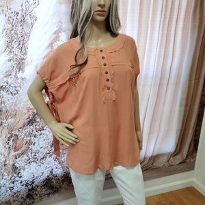 Easel Women's Faded Coral Dolman Sleeve Breathable Top Blouse